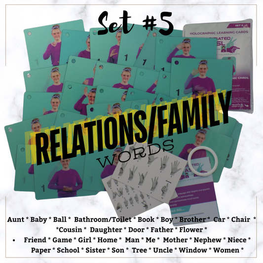 Animated ASL Flashcards SET #5 - Relations/Family- Animated Holograph Flashcards to learn ASL