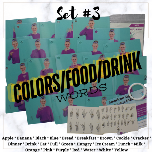 Animated ASL Flashcards SET #3- Colors/Food/Drink Words- Use Animated Holograph Flashcards to learn ASL